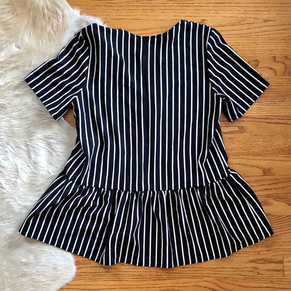 Black and White Striped Peplum Top - Picture 3 of 7